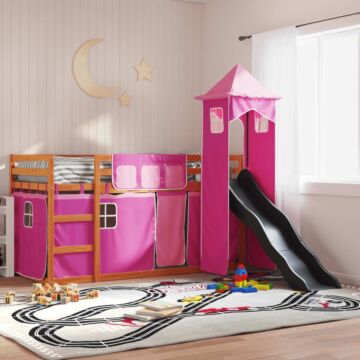 Vidaxl Bunk Bed Without Mattress With Slide And Curtains Pink 90x200 Cm