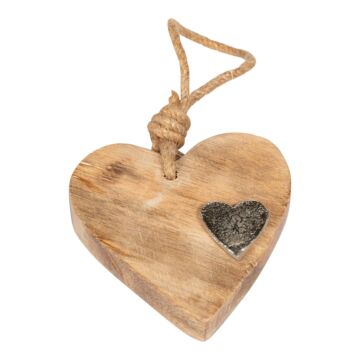 Hanging Wooden Heart With Silver Metal Heart