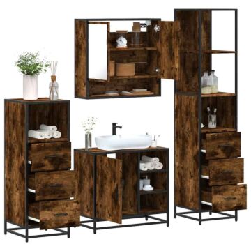 Vidaxl 4 Piece Bathroom Furniture Set Smoked Oak Engineered Wood