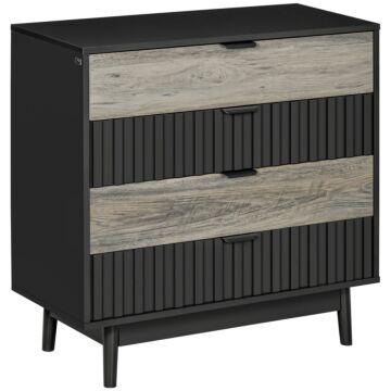 Homcom Drawer Chest, 4-drawer Storage Organiser For Bedroom, Living Room, 80cmx35cmx80cm, Grey And Natural Tone