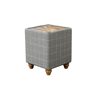 Button Top Side Table With Glass Inlay Grey/tan