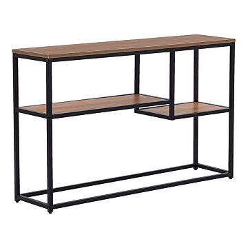 Console Table With 2 Shelves Dark Wood With Black Legs 75 X 120 Cm Industrial Style Beliani