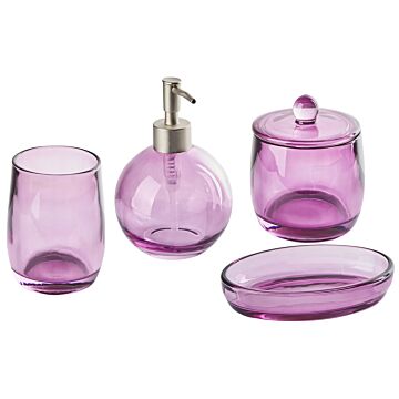 4-piece Bathroom Accessories Set Violet Glass Glam Soap Dispenser Soap Dish Toothrbrush Holder Cup Beliani