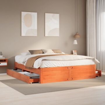 Vidaxl Bed Frame Without Mattress With Drawers Wax Brown 200x200 Cm Solid Wood Pine