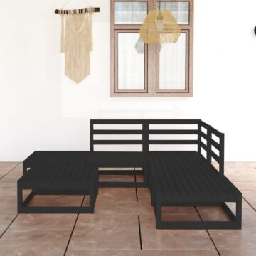 Vidaxl 6 Piece Garden Lounge Set Black Solid Wood Pine