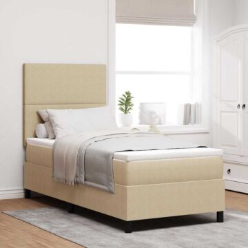 Vidaxl Box Spring Bed With Mattress&led Light Green Grey 100x200 Cm Corduroy Fabric