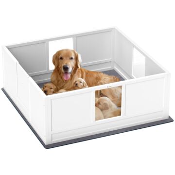 Pawhut Whelping Box For Dogs With Whelping Pad, Adjustable Entrance, Non-slip Foot Pads, For Large Dogs, 124 X 120cm