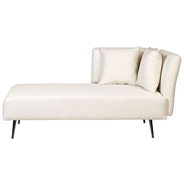 Chaise Lounge White Right Hand Polyester Fabric Upholstery With Decorative Cushions Metal Legs Modern Design Living Room Beliani