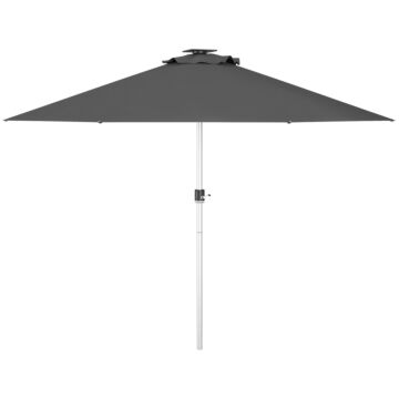 Outsunny Led Patio Umbrella, Lighted Deck Umbrella With 4 Lighting Modes, Solar & Usb Charging, Charcoal Grey