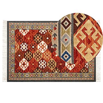Wool Area Rug Multicolour 80 X 150 Cm Hand Woven Kilim Rug Rustic Oriental Design Beliani