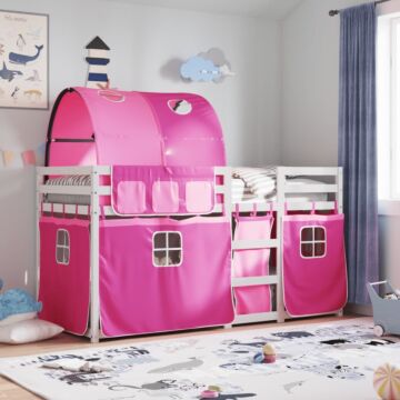 Vidaxl Bunk Bed With Curtains Pink 90x200 Cm Solid Wood Pine