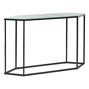 Console Table Black And White Tempered Glass Steel 120 X 35 Cm Marble Effect Black Metal Legs Glamour Modern Living Room Hallway Bedroom Beliani