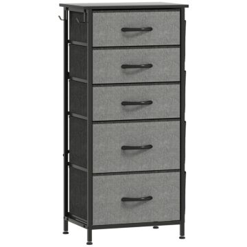 Homcom Chest Of Five Fabric Drawers - Charcoal Grey