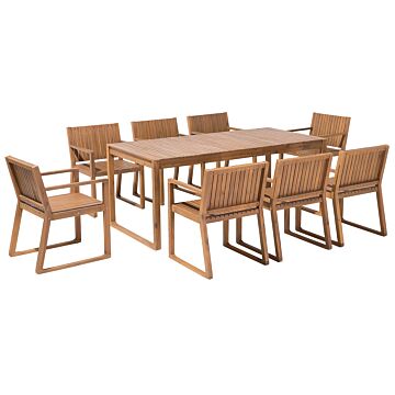 Garden Dining Set Light Acacia Wood Table 8 Chairs Rustic Style Beliani