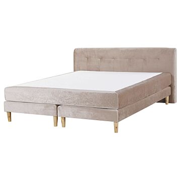 Divan Bed Beige Velvet Upholstery Eu King Size 5ft3 Continental With Mattress Headboard Box Springs Beliani