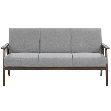Sofa Grey Polyester Upholstery 3 Seater Retro Design Wooden Frame Living Room Couch Beliani