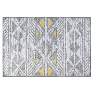 Rug Grey With Yellow Polyester 160 X 230 Cm Low Pile Geometric Pattern Beliani
