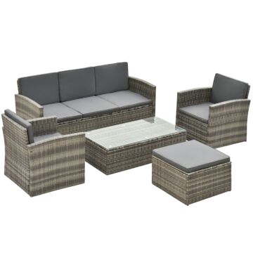 Outsunny 6-seater Outdoor Garden Rattan Furniture Set W/ Table Grey