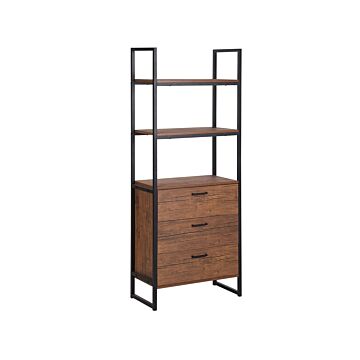 Bookcase With Drawers Dark Wood Black Frame 158 X 61 Cm Industrial Beliani