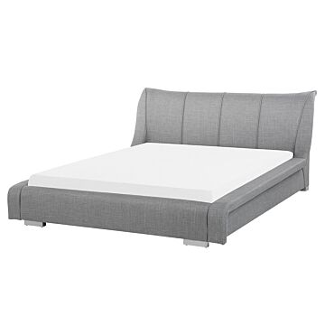 Bed Frame Grey Fabric Eu King Size 5ft3 Slatted Base Upholstered Headboard Modern Beliani