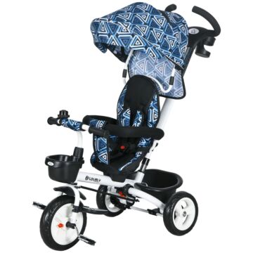 Homcom Metal Frame 4 In 1 Baby Push Tricycle With Parent Handle For 1-5 Years Old, Light Blue