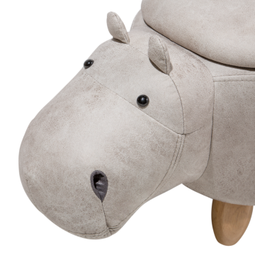 Animal Hippo Children Stool With Storage Light Grey Faux Leather Wooden Legs Nursery Footstool Beliani