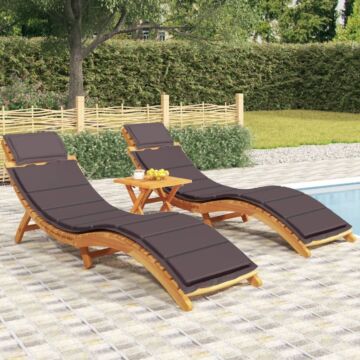 Vidaxl Sun Loungers 2 Pcs With Dark Grey Cushions Solid Wood Acacia