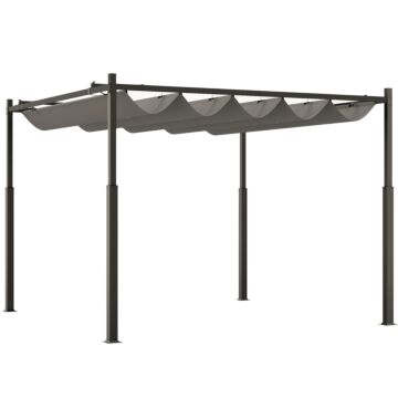 Outsunny 3 X 3(m) Garden Pergola With Retractable Roof And Magnetic Fixture, Outdoor Pergola Kit Sun Shade Canopy, Upf30+, 80mm Metal Column, Grey