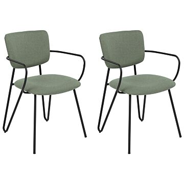 Set Of 2 Dining Chairs Dark Green Polyester Structural Fabric Upholstery Black Metal Legs Armless Curved Backrest Modern Contemporary Design Beliani
