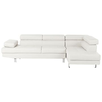 Corner Sofa White Faux Leather L-shaped 5 Seater Adjustable Headrests And Armrests Modern Living Room Couch Beliani