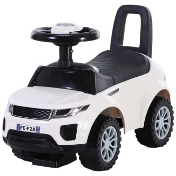 Homcom 3-in-1 Ride On Car Foot To Floor Slider Toddler W/ Horn Steering Wheel No Power Manual Under Seat Storage Safe Design White