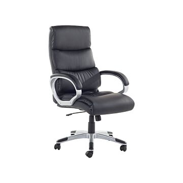 Office Executive Chair Black Faux Leather Swivel Gas Lift Adjustable Height With Castors Ergonomic Modern Beliani