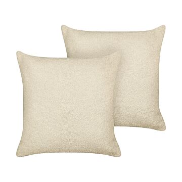 Set Of 2 Decorative Cushions Beige Boucle 45 X 45 Cm Woven Removable With Zipper Boho Decor Accessories Beliani