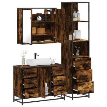 Vidaxl 3 Piece Bathroom Furniture Set Smoked Oak Engineered Wood