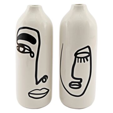 Set Of 2 Monochrome Face Ceramic Vases