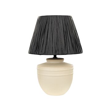Table Lamp Beige Ceramic 44 Cm Black Paper Cone Shade Bedside Living Room Bedroom Lighting Beliani
