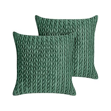 Set Of 2 Scatter Cushions Green Polyester Fabric Quilted 45 X 45 Cm Throw Pillow Beliani