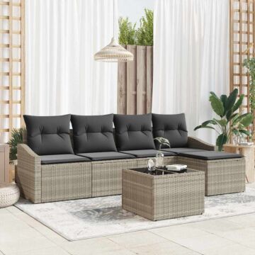 Vidaxl 6 Piece Garden Dining Set With Cushions Grey Poly Rattan