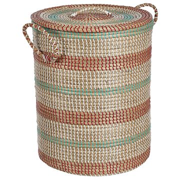 Basket Natural Seagrass With Handles Lid Handwoven Home Accessory Decor Storage Decorative Pattern Boho Style Beliani