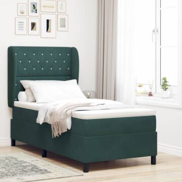 Vidaxl Box Spring Bed With Mattress In Dark Green - 90x200 Cm Velvet