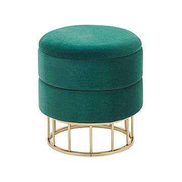 Storage Pouffe Dark Green Polyester Velvet Upholstery Gold Base Glamorous Design Living Room Accessories Beliani
