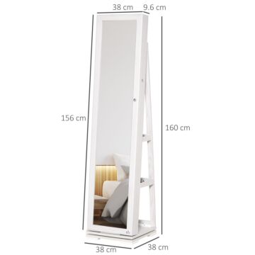 Homcom 360° Swivel Jewellery Cabinet, Mirror Armoire, Full Length Mirror, Lockable Jewellery Organizer With Built-in Small Mirror, White