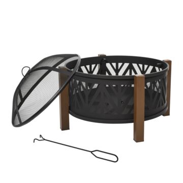 Outsunny 2-in-1 Outdoor Fire Pit Bowl With Bbq Grill Grate 30" Steel Heater With Spark Screen Cover, Fire Poker For Backyard Bonfire Outdoor Cooking