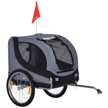 Pawhut Dog Bike Trailer Steel Pet Cart Carrier For Bicycle Kit Water Resistant Travel Grey And Black