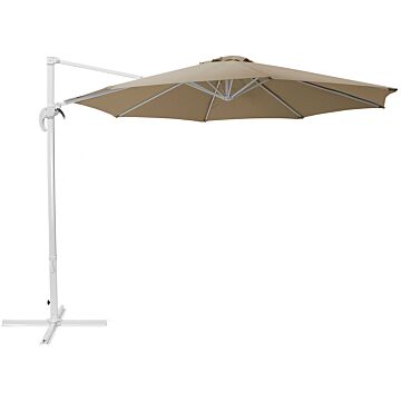 Garden Sun Parasol Sand Beige Canopy White Steel Pole 240 Cm Weather Resistant Cantilever With Crank Mechanism Beliani