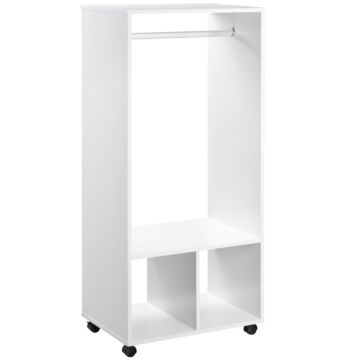 Homcom Open Wardrobe With Hanging Rod And Storage Shelves Mobile Garment Rack On Wheels Bedroom, Cloakroom, White