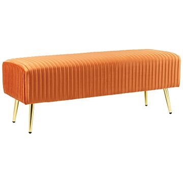 Bench Orange Velvet Upholstered Gold Metal Legs 118 X 40 Cm Glamour Living Room Bedroom Hallway Beliani