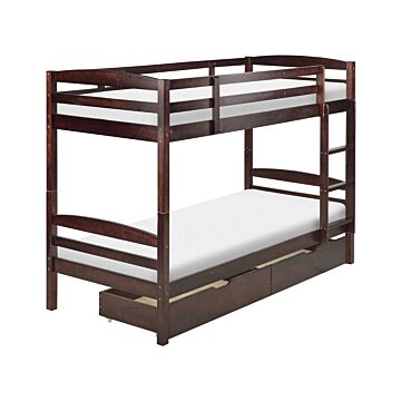 Bunk Bed With Drawers Dark Wood Pine Eu Single Size 3ft 90 X 200 Cm High Sleeper Children Kids Bedroom Ladder Slats Beliani