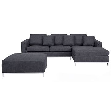 Corner Sofa Grey Fabric Upholstered With Ottoman L-shaped Left Hand Orientation Beliani