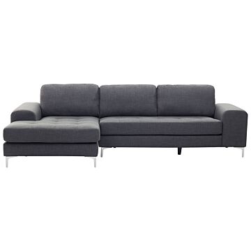 Corner Sofa Dark Grey Fabric L-shaped Minimalistic Living Room Beliani